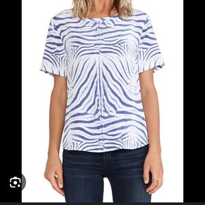 Equipment Riley Endangered Blue and White Print Short Sleeve Silk Top Small
